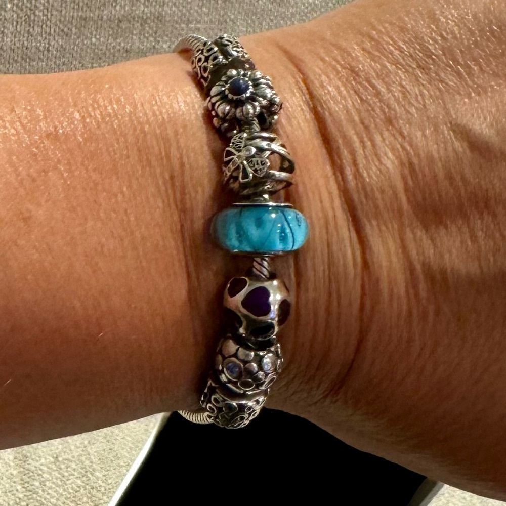 ✨Pandora✨Moments Sterling Silver Snake Chain Bracelet with Charms and Clips - Picture 3 of 15